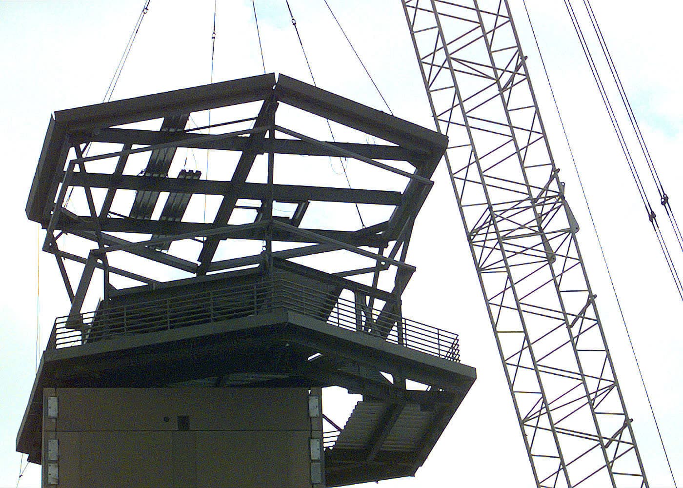 Crane operator cab with load indicator display